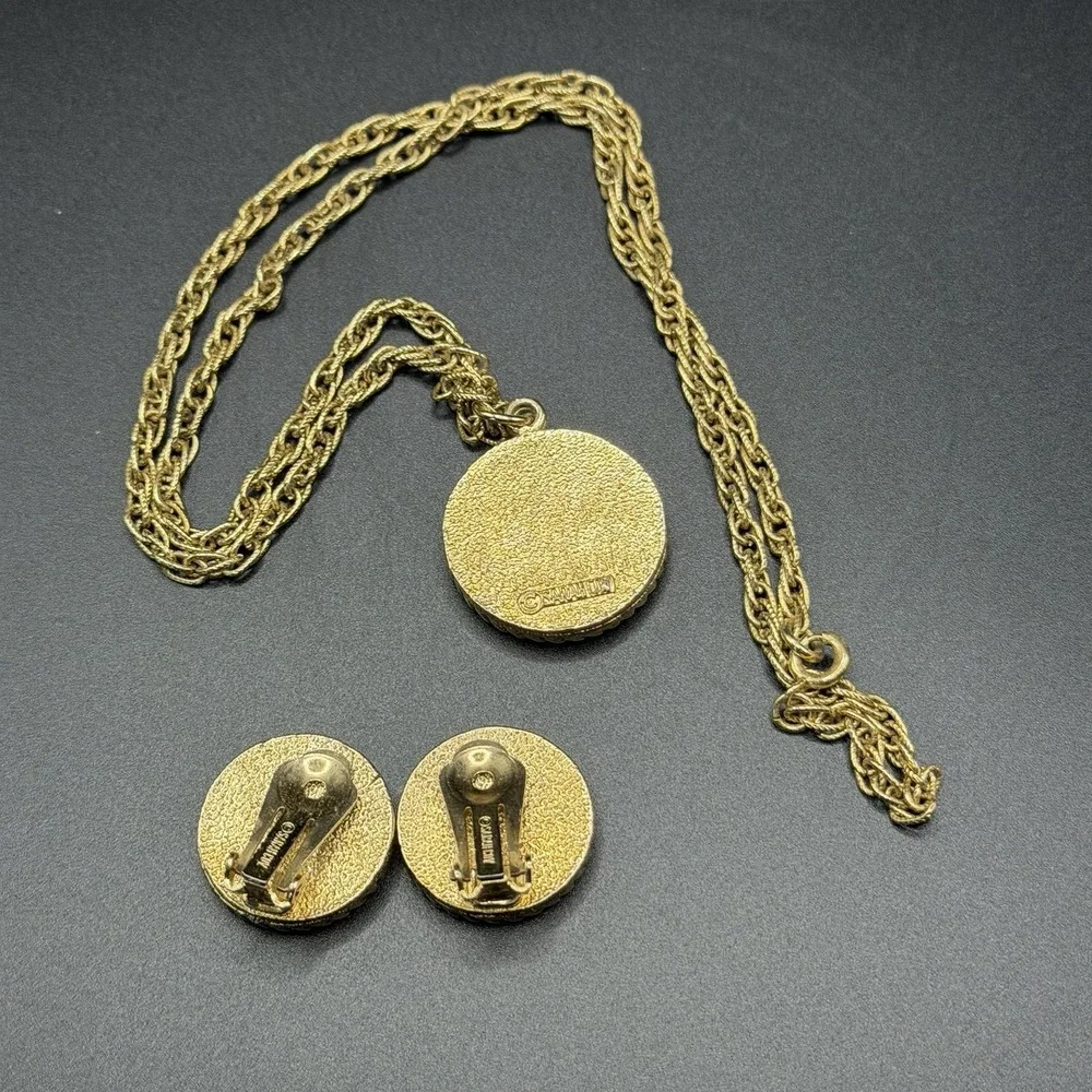 Vintage Sarah Coventry Mosaic Necklace and Matching Clip-on Earrings Set Signed